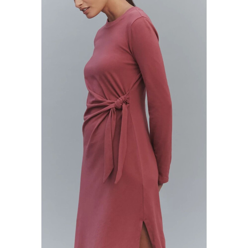 Anthropologie Daily Practice Tie Breaker Long-Sleeve Midi Dress Size S Plum NWT